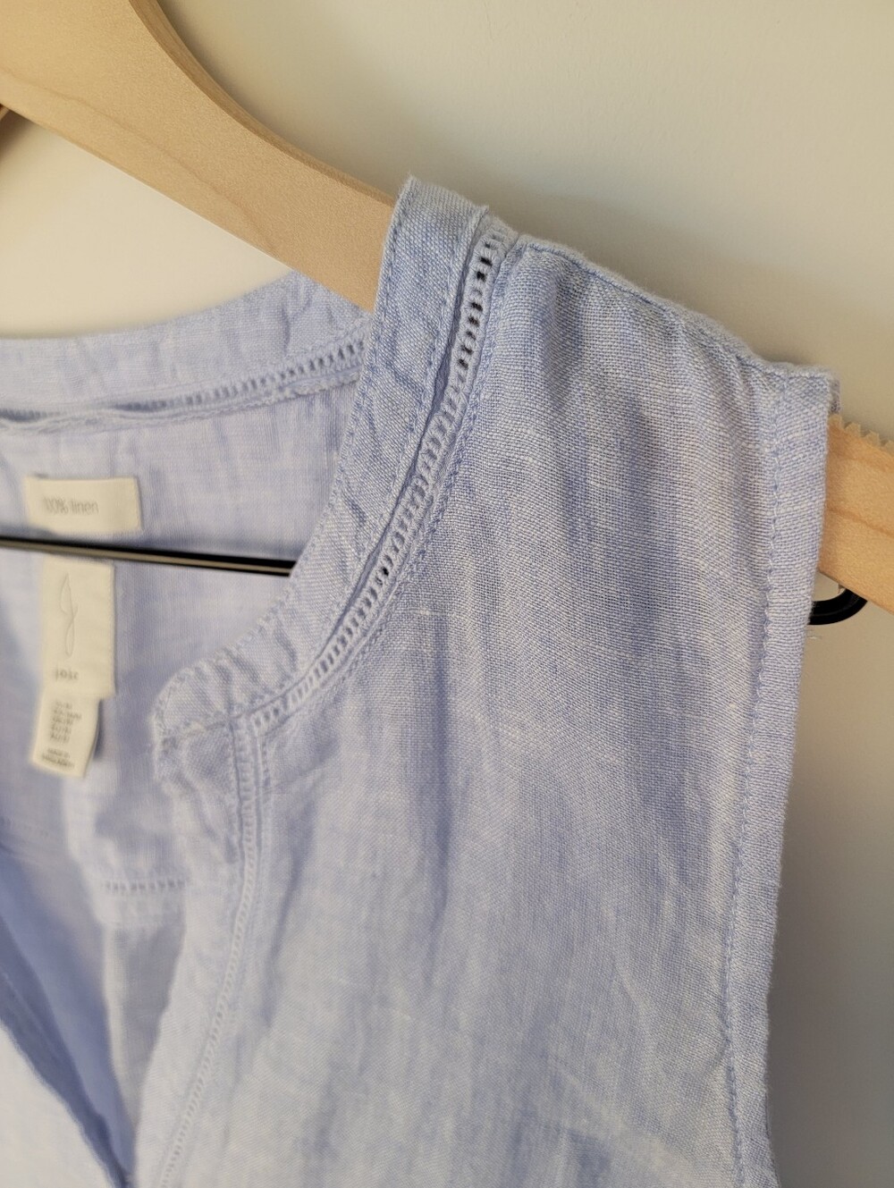 Joie 100% Linen Button Front Tank Top Blue Embroidered Sleeveless Blouse M - Picture 3 of 6